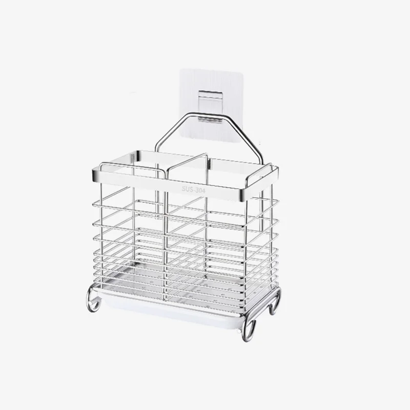 3 Grids Stainless steel hanging chopstick cage fork spoon holder rack reinforced kitchen supplies shelves organizer with hooks