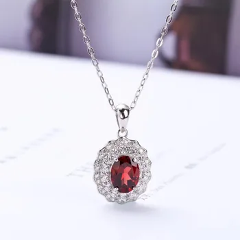 

gem jewelry manufacturer fashionable white 925 sterling silver natural red garnet pendant necklace for female