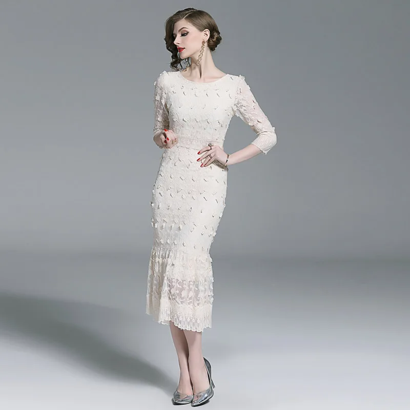عارضة النساء bodycon اللباس 2019 س الرقبة ثلاثة الأكمام الربع الصلبة التطريز اللباس الأنيق حزب اللباس Vestidos