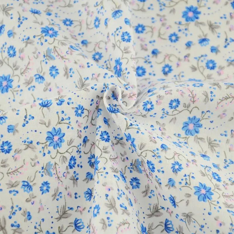 7pcs Mix Light Blue Print Lovely Flowers Abd Dots Cotton Fabric Square Bundle Perfect Match Table Cloth DIY Dolls Handmade
