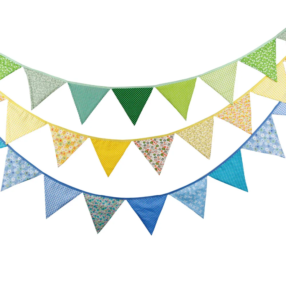 New 3.2M Floral Print Fabric Bunting Flags Children's Birthday Party