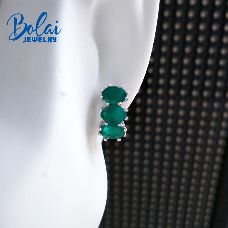 Bolaijewelry, натуральный зеленый агат Овальный 5*7 мм драгоценный камень застежка серьги серебро 925 пробы хорошее ювелирное изделие для женщин Рождественский подарок коробка