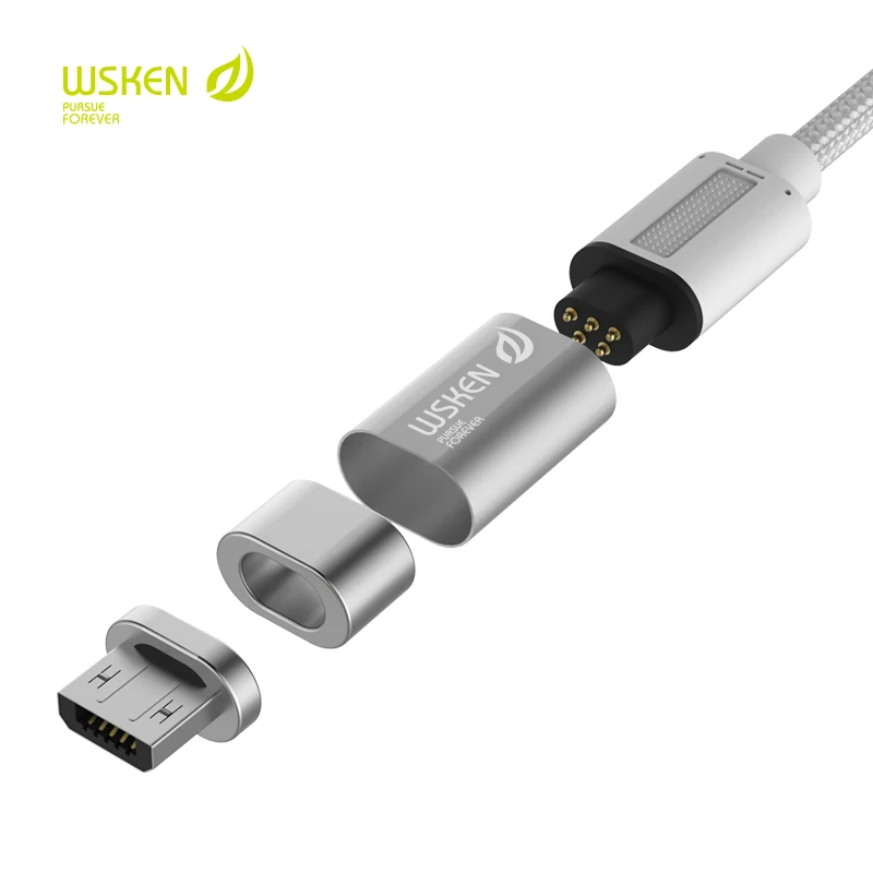 Wsken Mini 2 металлический Магнитный зарядный кабель для iPhone samsung htc 8Pin и Micro USB штекер нейлоновый плетеный провод x-кабель кабели для зарядки