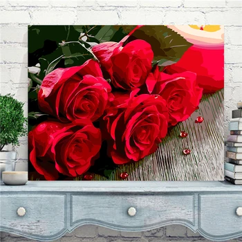 

Red rose flower & love pictures by numbers wall paintings by numbers hand painted canvas oil painting for home decor art RS-48