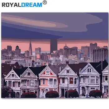 

ROYALDREAM Residential Buildings Landscape DIY Painting By Numbers Kit Paint On Canvas Painting Calligraphy For Home Decor