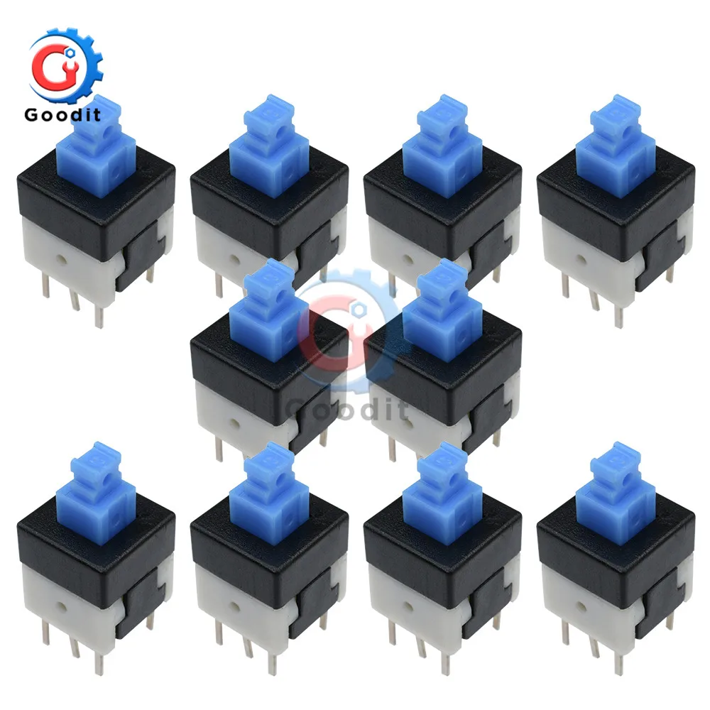 

10pcs NEW 8X8mm Blue Cap Self-locking Type Square Button Switch 8*8 mm
