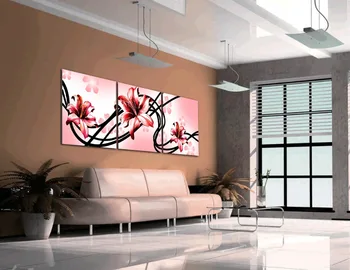 

3 piece Canvas Wall Art Decorative Red And White lily print Painting for Modern Living Room Decor