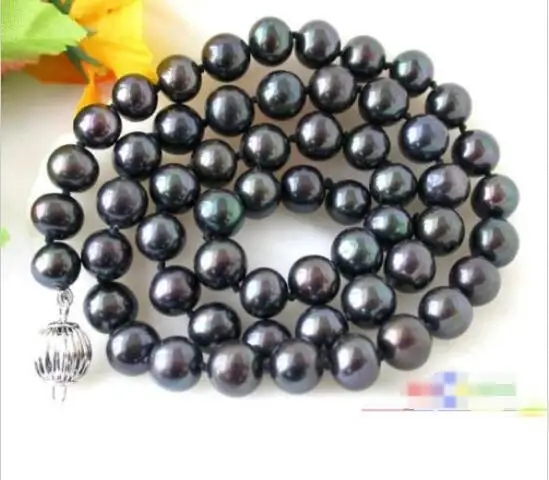 

FREE SHIPPING>>>@@ > Hot sale new Style >>>>>17" 8MM BLACK ROUND FRESHWATER CULTURED PEARL NECKLACE