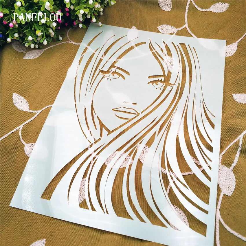 

Long hair girl scrapbook stencils spray plastic mold shield DIY cake hollow Embellishment printing lace ruler valentine