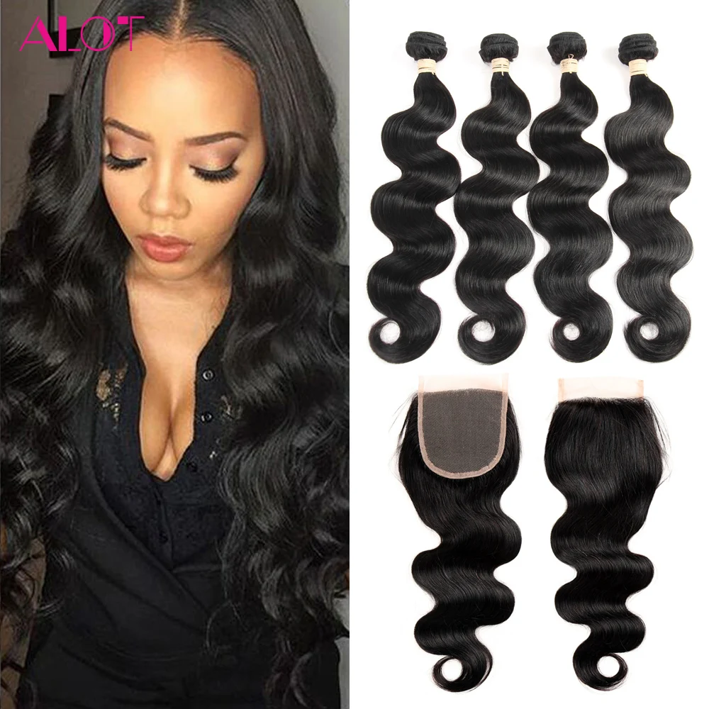 8A Grade Peruvian Virgin Hair With Closure 4 Hair Bundles With Lace Closure Peruvian Body Wave Human Hair Weave With Closure HC