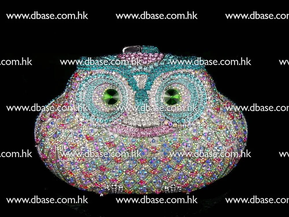 

5018 Multi-color-T Crystal Owl Bird Metal Wedding Bridal Evening purse clutch bag case handbag