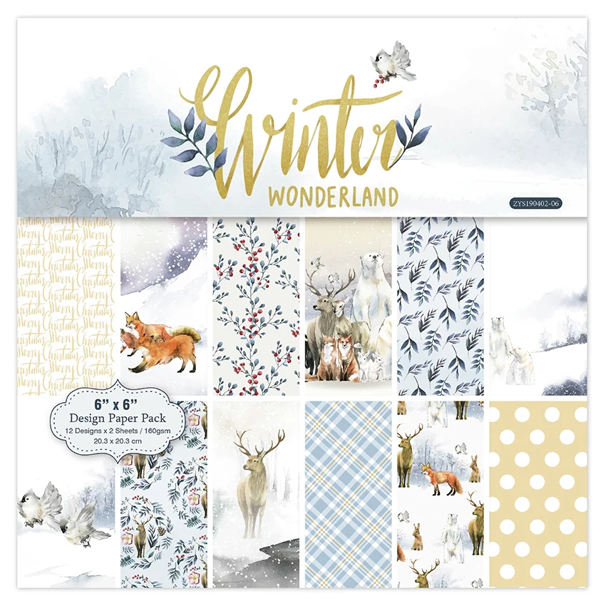 

AlinaCraft 24 sheets 6"X6" Winter Wonderland patterned paper Scrapbooking paper pack handmade craft paper craft Background pad