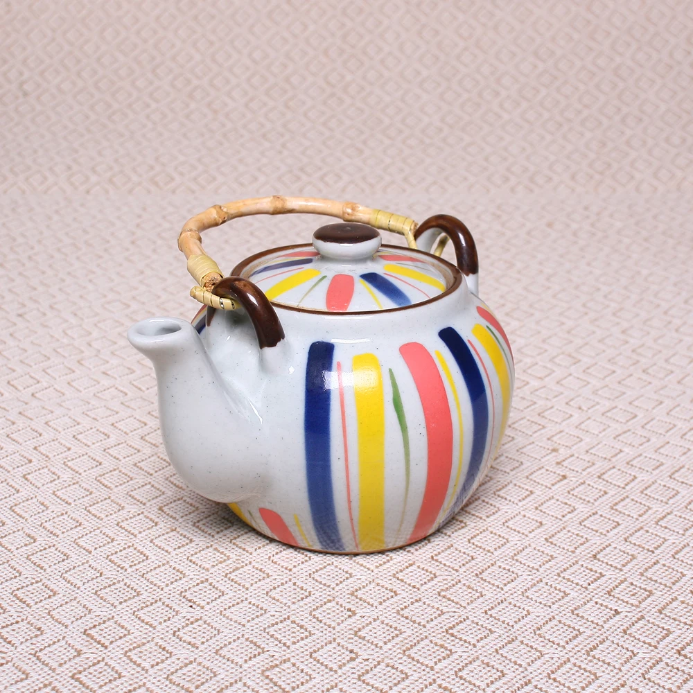 

1pcs Coffee Tea Sets Hand Painted Stoneware Vintage Glazed Tea Kettle Teapot With Woven Handle Tea Pot Tea Infuser