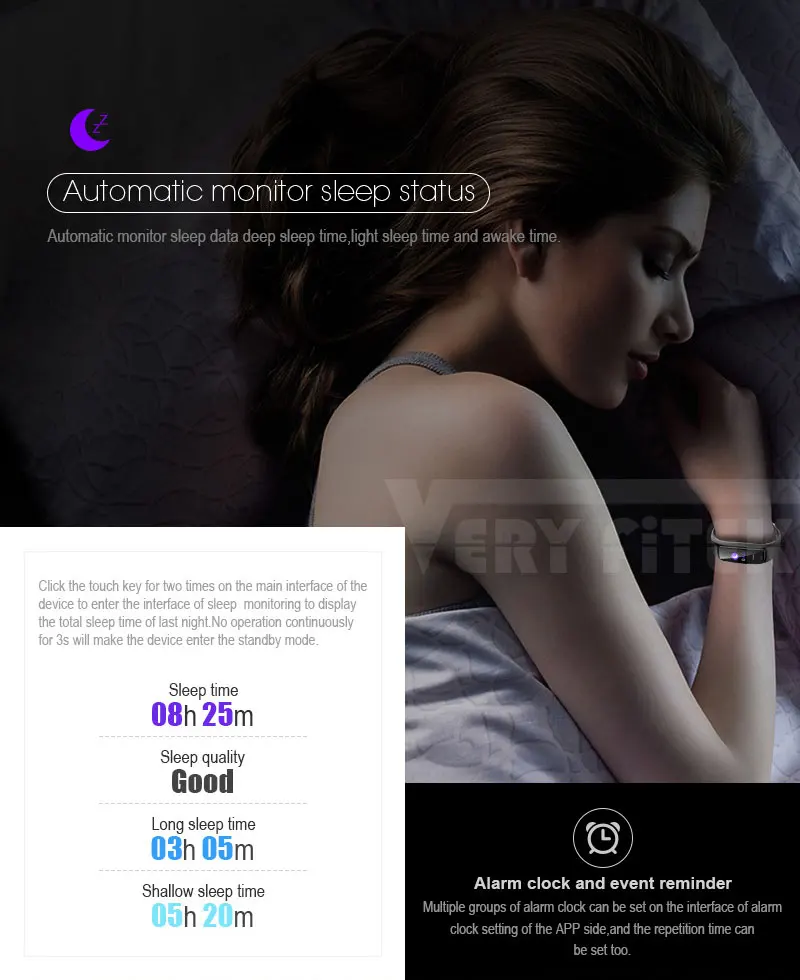 VERYFiTEK Y9 Smart Band Blood Pressure Heart Rate Monitor Wristband Female Physiological Reminder Pedometer Fitness Bracelet (10)