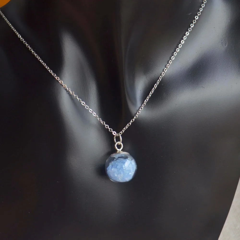Синий камень Световой светятся в темноте Стекло мяч кулон 925 стерлингового серебра цепи Цепочки и ожерелья Для женщин