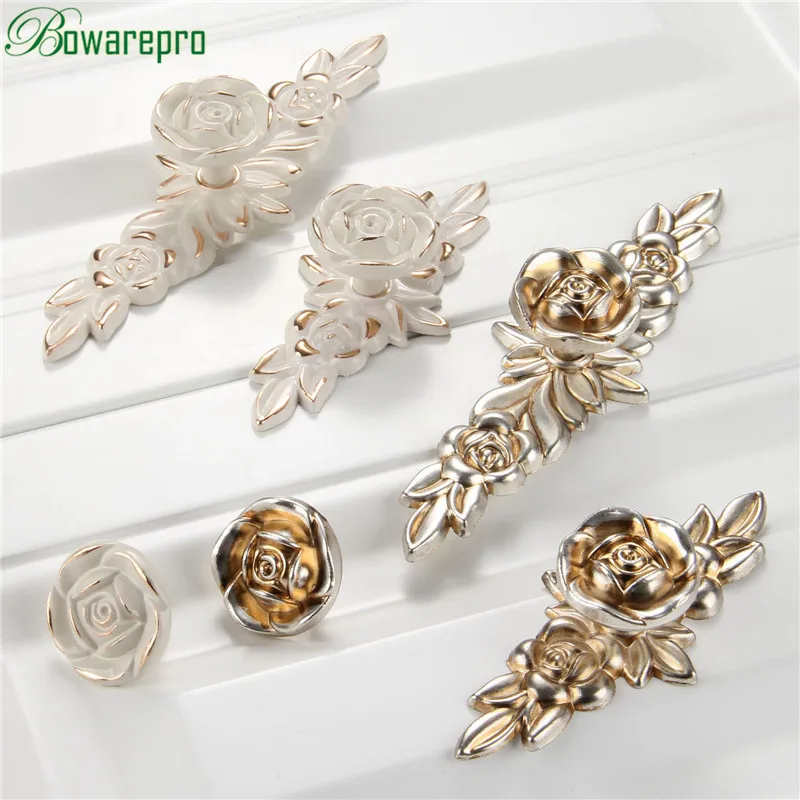 bowarepro Antique Rose Cabinet Handle Door Drawer Dresser Cupboard Pull Handle and Knob Kitchen Ceramic Cabinet Knob Rose Flower