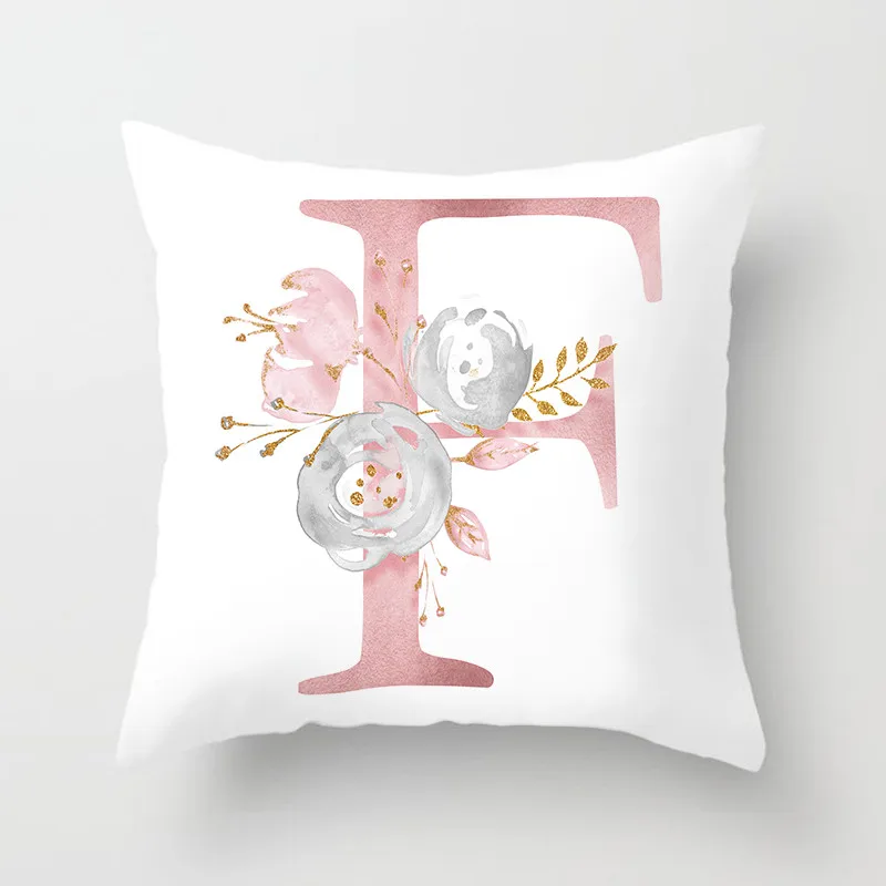 Fuwatacchi, Английский алфавит, чехол для подушки из полиэстера, буквенные цветы, наволочка для домашнего стула, дивана, декоративные подушки 45*45 см - Цвет: F