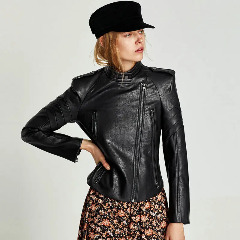

2019 New Fashion Women Motorcycle Autumn Winter Faux Leather Jackets Lady Vintage Long Sleeve PU Black Slim Fit Streetwear Coats