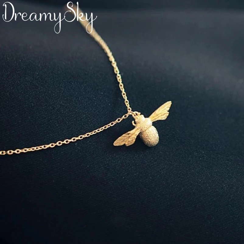 

DreamySky Real 925 Sterling Silver Long Bee Necklaces For Women Jewelry Pure Silver Animal Choker Necklace Kolye Collares