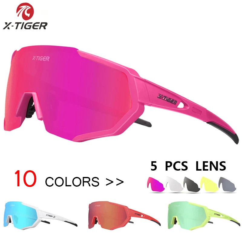 

X-TIGER Women 5 Lens Polarized Cycling Glasses Road Bike Cycling Eyewear Cycling Sunglasses MTB Bicycle Cycling Goggle 2019