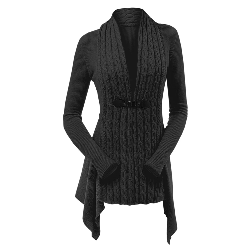 

Cable Knit Buckle Asymmetrical Cardigan Women Sweater Female Casual Solid Color V-Neck Long Sleeve Cardigans Clothing