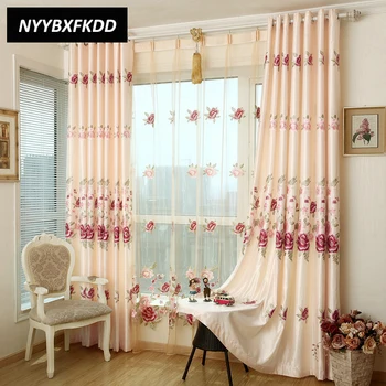 

Romantic Embroidered Half Shading Middle Hollow Pink Curtain for Girl Living Room Bedroom Decoration Tulle Curtains
