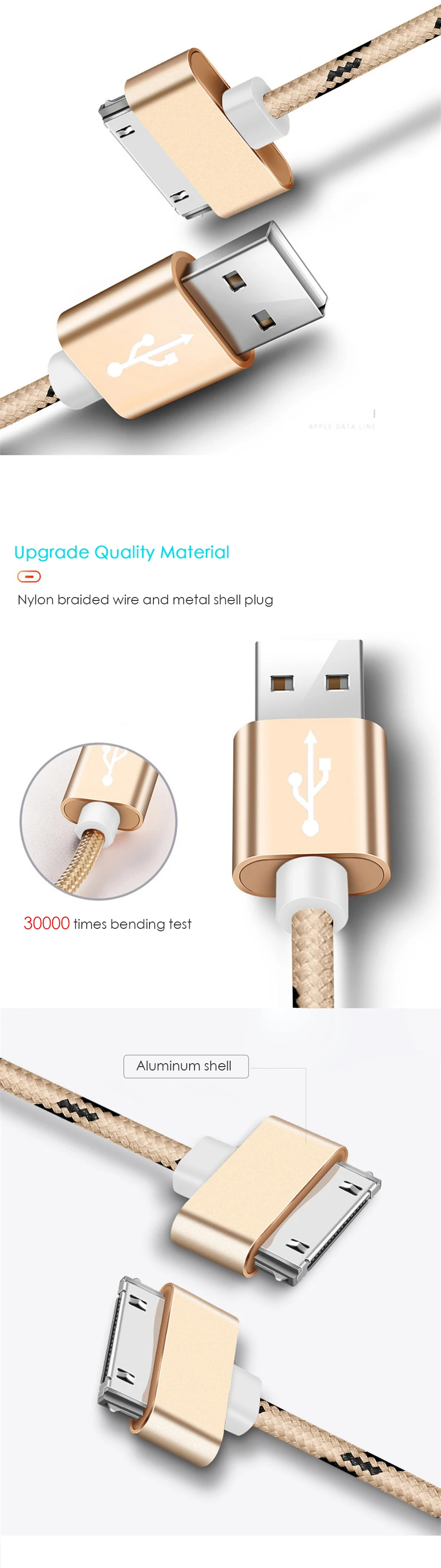 Usb-кабель SUPTEC для быстрой зарядки iPhone 4, 4S, 3g, S, 3g, iPad 1, 2, 3, iPod Nano touch, 30 Pin, адаптер для зарядного устройства, шнур для передачи данных