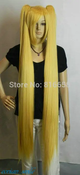 &Hatsune Miku Golden 120cm Extra Long Straight Cosplay Split Type Wig .