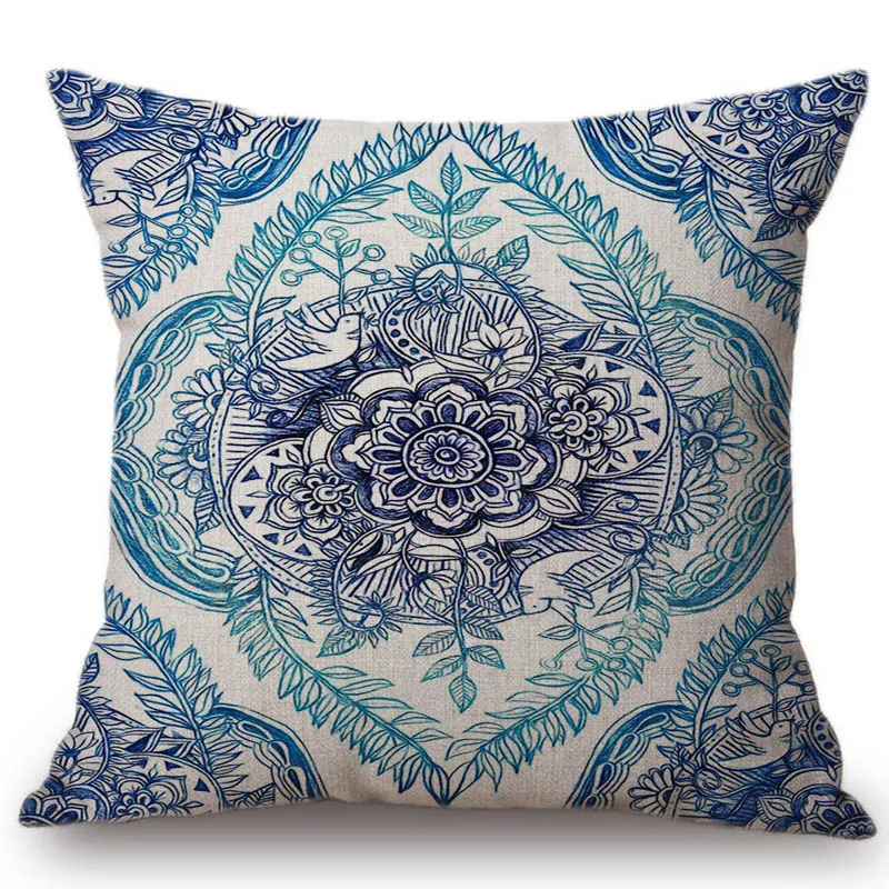 الملكي الأزرق الداكن الزهور morrocca نمط مكتب صوفا ديكور رمي غطاء وسادة وسادة تغطي تصميم هندسي زهرة ماندالا