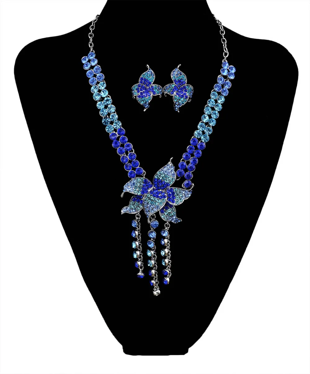 Fashion Rhinestone Austrian Crystal Wedding Necklace Sets Charms Red