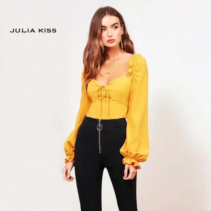 Vintage Women's Sweetheart Neck Blouse with Frill Elastic Puff Sleeves - Stylish Top image 4