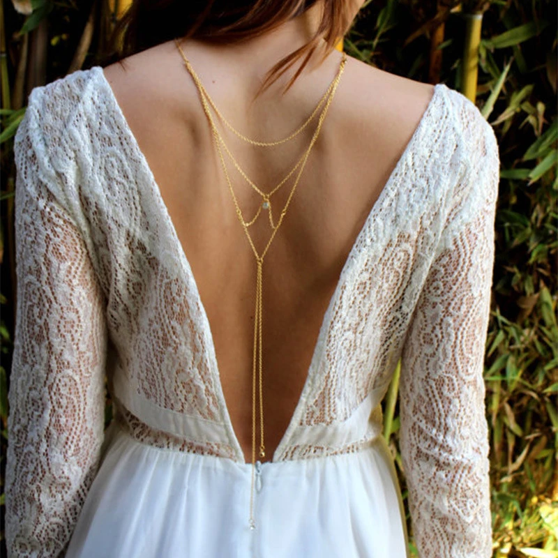 delicado con espalda descubierta de CZ, collares de fondo nupciales sexys, joyería de fiesta dorada o cadena| - AliExpress