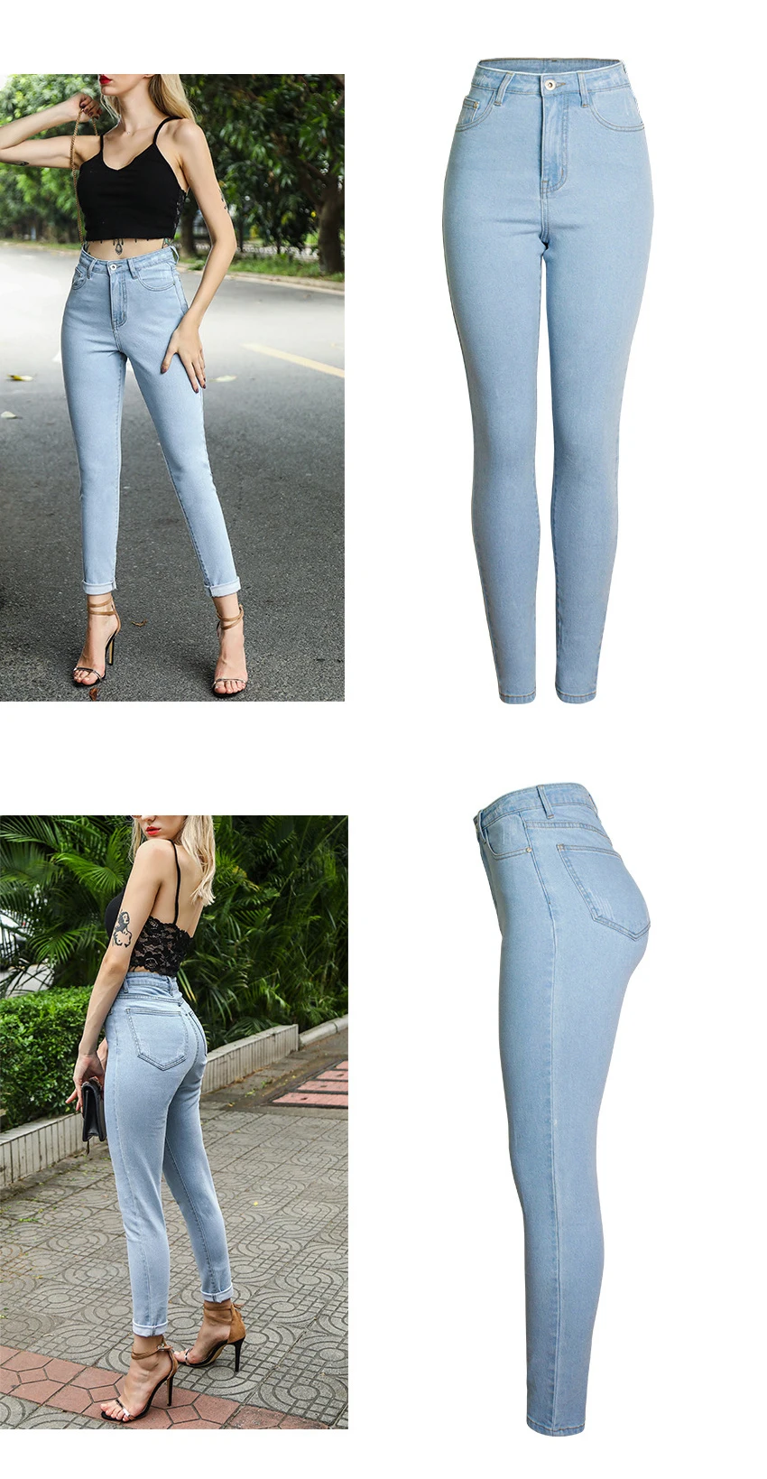 European and American autumn women's wear high waist slender stretch jeans pants pure color wash slim jeans (3)