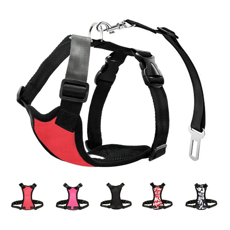 

Free Adjustable Pet Cat Dog Car Safety Belt Harness Collars Pet Restraint Lead Leash travel Clip Car Safety Harness Vest Clothes