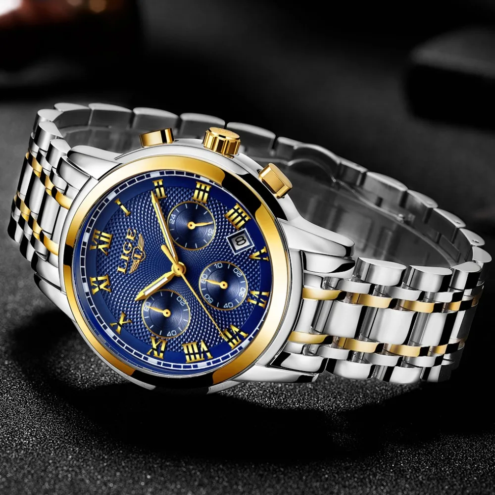 Relogio Masculino LIGE новые часы Для мужчин Элитный бренд хронограф Для мужчин спортивные часы Водонепроницаемый полный Сталь кварцевые Для мужчин часы