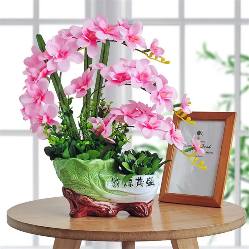 Artificial Butterfly Orchid Potted plants silk Decorative Flower with Resin cabbage pots for Home Balcony Decoration vase set Artificial Butterfly Orchid Potted plants silk Decorative Flower with Resin cabbage pots for Home Balcony Decoration vase set
