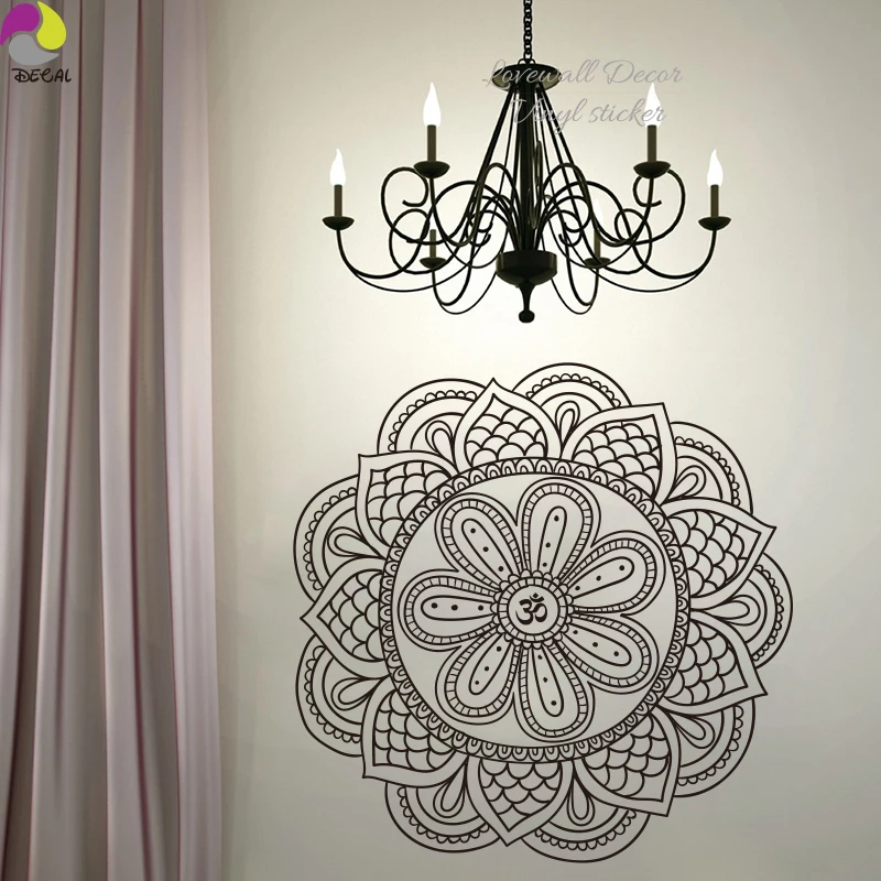 Mandala Yoga Art Wall Sticker Living Room Mediation Lotus India buddha Om Symnol ornament Mehndi Wall Decal Murais DIY Vinyl