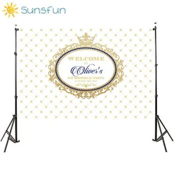 

Sunsfun 7x5ft Customize Name Vinyl Photography Background Prince Crown Newborn Birthday Party Children Backdrop for Photo Studio