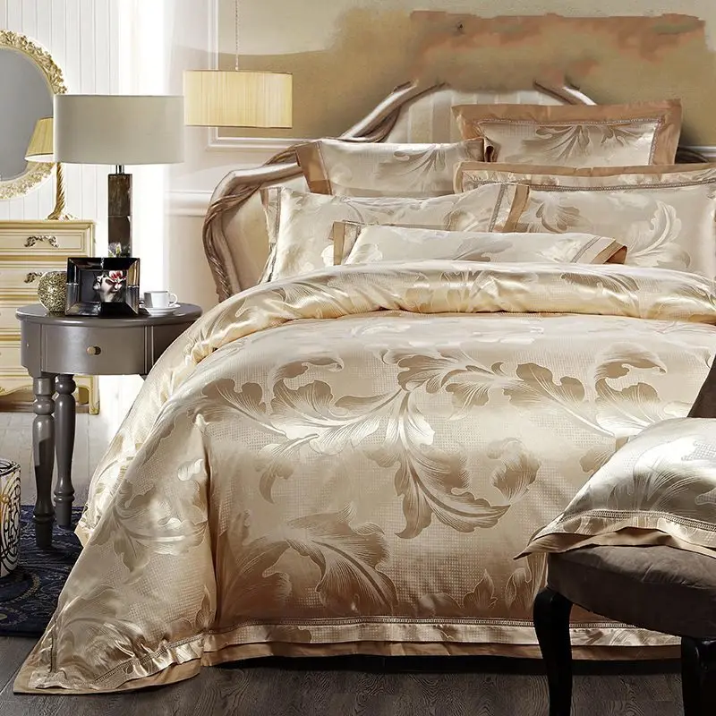 bedding set jacquard luxury Stain bed set bed cover 6pcs/set Silk doona duvet cover set queen king bedclothes bed linen cotton