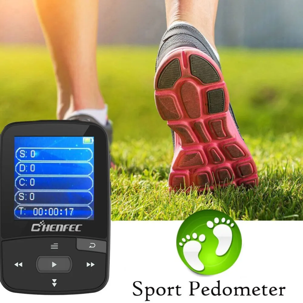 Спортивный Bluetooth MP3 музыкальный плеер с клипсой, ChenFec-C50 экран 1,5 дюйма с fm-радио, электронной книгой, часами, данными