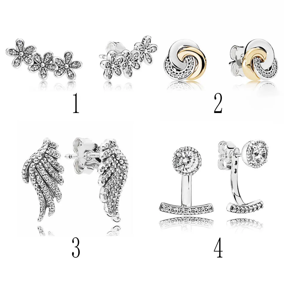 

925 Silver Stud Earrings for Women Daisy Clusters Interlinked Circles Majestic Feathers Elegance Earring fit Lady Jewelry