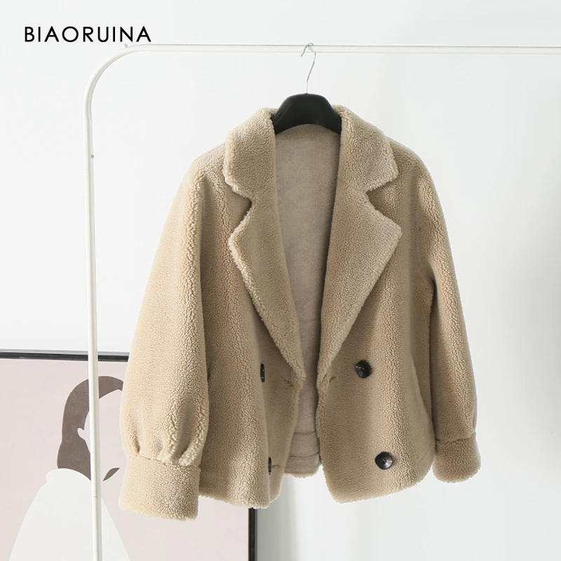 BIAORUINA 3 цвета Женская винтажная куртка из искусственного меха ягненка Лоскутная
