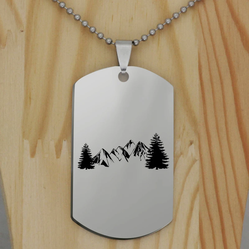 Outdoor Stainless Steel Mountain Tree Pendant Necklace Nature Motivation Jewelry Hiking Snowboard Lover Gift YLQ6244