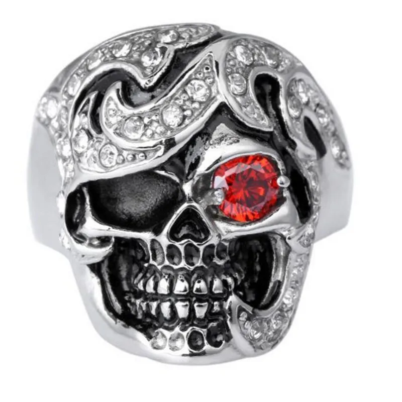 

Personalized high-quality fashion jewelry original single red-eye stone ring skull men's titanium steel ring