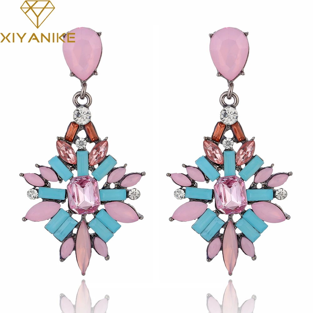 XIYANIKE New Elegant Crystal Earrings Gem Stone Resin Drop Earrings For Women Birthday Gift Bijoux Bohemia Brincos E558