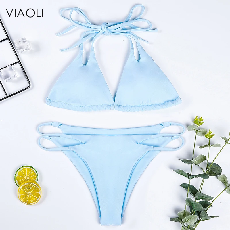 

Women Solid Bikini Blue Straps Sexy Micro Low Waist Bikinis Push up Swimsuit Swimwear Swimming Bathing Suits Brazilian Bikini