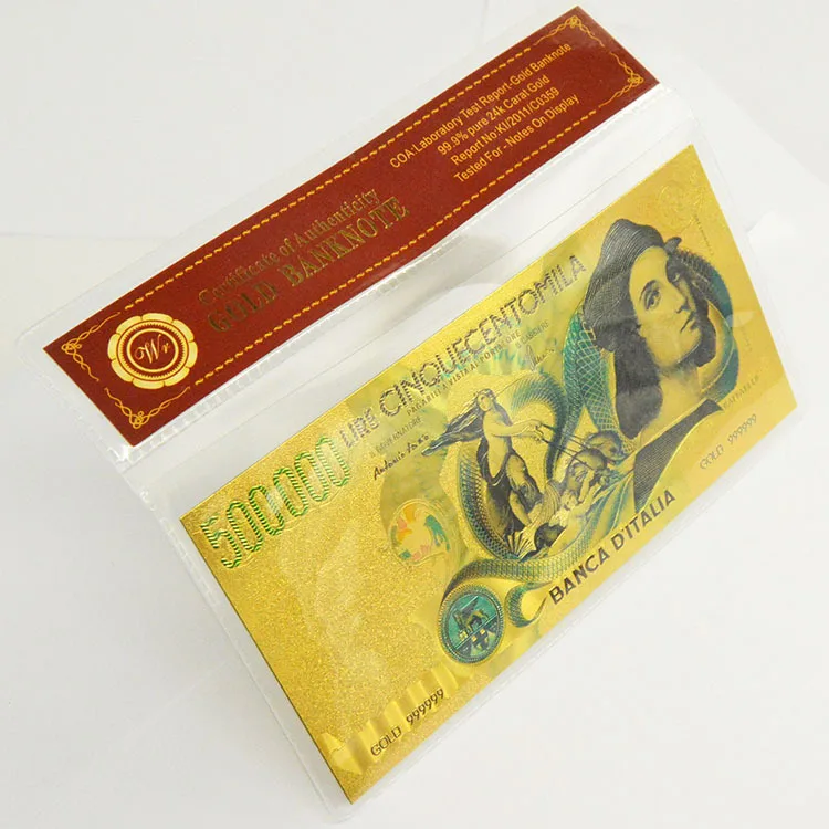 Низкая цена красочные итальянские золотые банкноты Италия 500 тысяч Лира копия денег с пластиковой рамкой