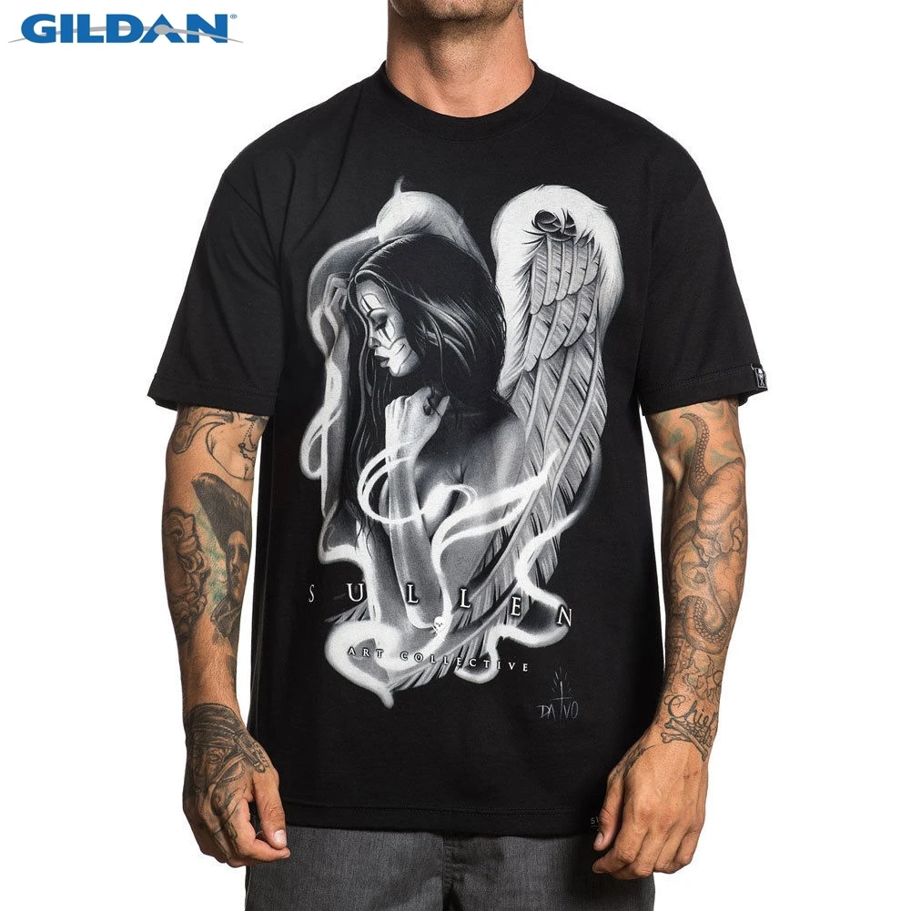 

Sullen Men's Clown Angel T Shirt Black Tattoo Skull Clothing Apparel Streetwear Funny Print Clothing Hip-Tope Mans T-Shirt