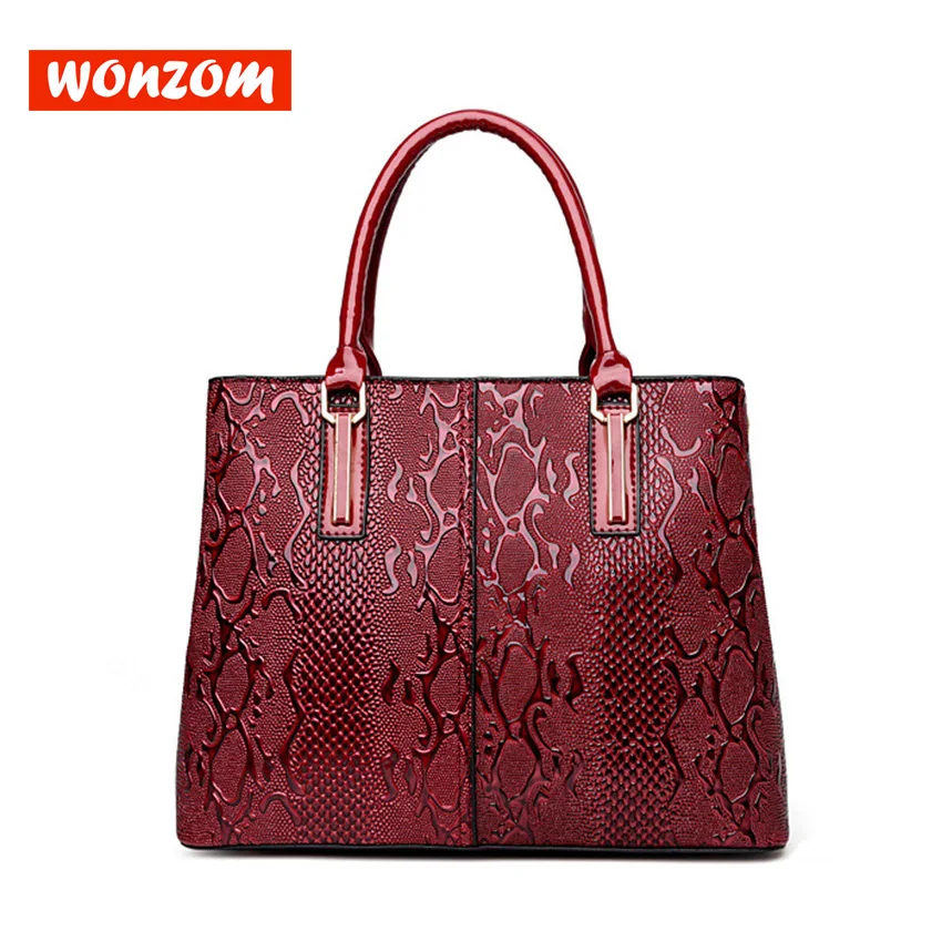 

WONZOM 2018 Spring Women PU Vintage Casual Tote Snakeskin Printing Large Capacity Shoulder Bags High QualityLadies Tote Bag
