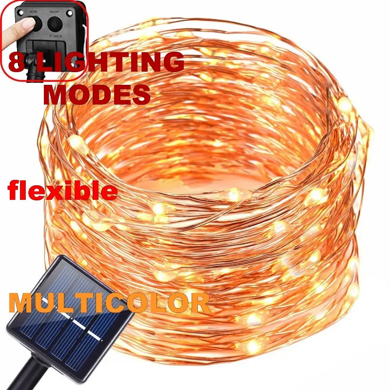 

8 modes multicolor Solar LED String Light Waterproof 10M 33ft 100 LED Silver Wire Fairy Lamp For Outdoor Garden Christmas Decor